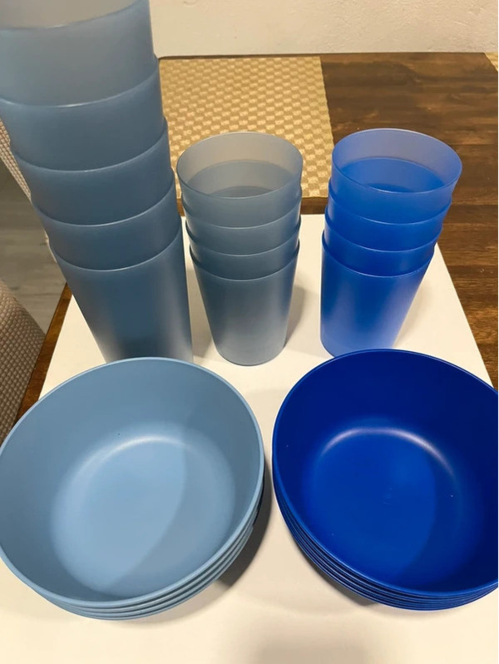 21pc room essentials blue plastic reusable drinkware cups tumbler bowls plates
